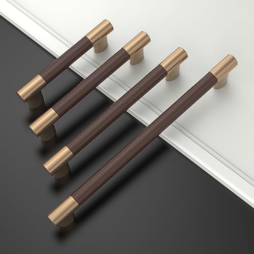 Champagne Bronze & Brown Knurled Kitchen Cabinet Pulls 7 Inch 10 Pack - color: Brown and Champagne, size: 7" Hole Center
