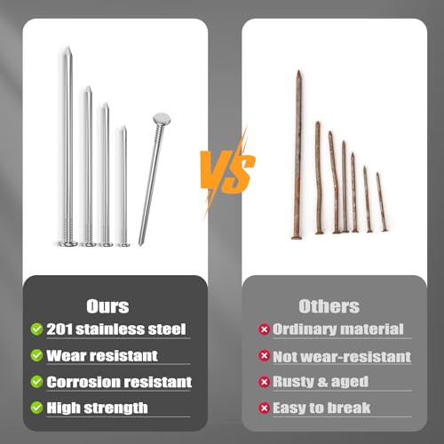 VGBUY 20PCS Stainless Steel Hardware Nails, 5 Inch Flat Head Nails for Hanging Pictures, Picture Hanging Nails, Long Nails, Wall Nails, Wood Nails, Finishing Nails - color: Silver, size: 5 Inch