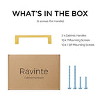 Ravinte Brushed Brass Solid Pulls Cabinet Handles 4 Inch 5 Pack - size: 4 Inch Hole Center