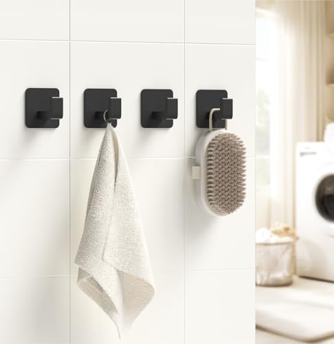GWAAZXGZ Square Self Adhesive Towel Hooks - 6 Pack Matte Black Metal Hooks - color: Black, size: 6 Pack