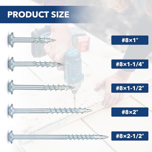 Pocket Hole Screws #8x1-1/2 Zinc, Coarse Thread Wood Screws 300Pcs, Washer Head with Square Drive, 150MM Drive Bit Included - color: Zinc, size: #8x1-1/2‘’