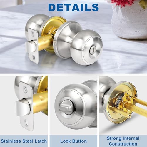 Sopoby Privacy Door Knob, 10 Pack Brushed Nickel Round Keyless Doorknobs - color: Brushed Nickel