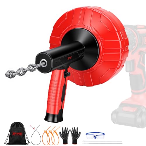 46 FT Drain Snake 11-in-1 Double Mode Drain Auger Tools - color: Red&Black-46FT-YY