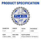 10 Pack 7-1/4 Inch 24T Circular Saw Blade for Wood 5/8" Arbor - size: 7-1/4 In 24T(10PCS)
