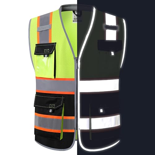 JKSafety Safety Vest for Men Women Hi Vis with Pockets and Cushioned Collar Construction Vest Meet ANSI Standard (BX360) - color: Yellowblack, size: Medium
