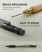 Nicpro 3 PCS 1.3 mm Mechanical Pencil Set with 48 Lead Refill, 3 Eraser - style: 3 Pack (Black Green Brown)