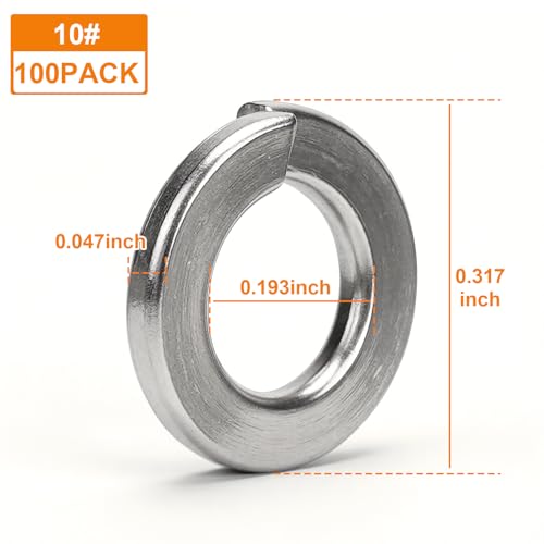 100Pcs 10# Spring Lock Washer, 304 Stainless Steel - color: Silver, size: 10#
