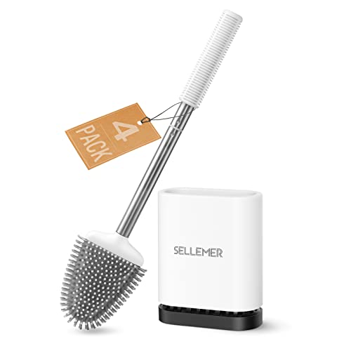 Sellemer Silicone Toilet Brush, Ventilation Slots Base Holder 4 Pack, White - color: White-4pcs