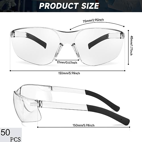Salfboy 50 Pack Clear Safety Glasses Men, Scratch Resistant Eye Protection - color: 118-50 Clear