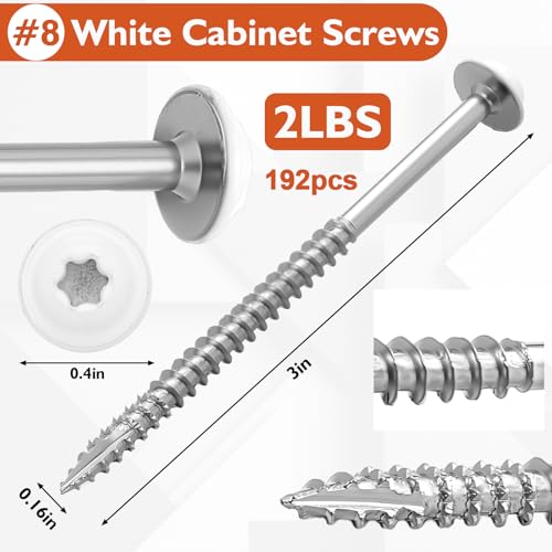 Frienda 2 Pound White Cabinet Screws Bulk #8x3'' Approx. 192 Pcs - color: Silver, size: #8x3 Inch