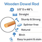 Dowel Rods Wood Sticks Wooden Dowel Rods - 1/2 x 48 Inch Unfinished Hardwood Sticks - for Crafts and DIYers - 25 Pieces by Woodpeckers - size: 1/2" x 48" Dowels