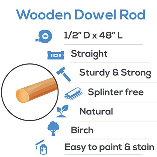 Dowel Rods Wood Sticks Wooden Dowel Rods - 1/2 x 48 Inch Unfinished Hardwood Sticks - for Crafts and DIYers - 25 Pieces by Woodpeckers - size: 1/2" x 48" Dowels