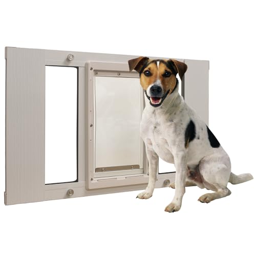 Ideal Pet Products Aluminum Sash Window Pet Door - size: 7" x 11-1/4" Medium Flap Size, style: Window Width: 27" - 32"