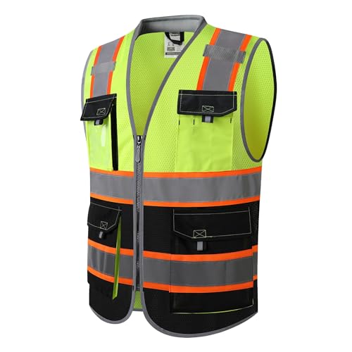 JKSafety Safety Vest for Men Women Hi Vis with Pockets and Cushioned Collar Construction Vest Meet ANSI Standard (BX360) - color: Yellowblack, size: Medium