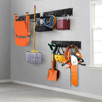 SMARTOLOGY Modular Heavy-Duty Steel Garage Tool Storage Rack - 150 lbs Weight Capacity Weather-resistant Powder-Coated Wall Mount Organizer for Shovels, Rakes, Ladders & Landscaping Equipment - size: 68 in rack with 12 hooks