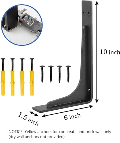10"x 6"Shelf Bracket ,L Shelf Brackets,max Load 300lbs, Premium Alloy Metal Heavy Duty Shelf Bracket, high Strength Mounting Hardware Included, countertop Support,Corner Brace,Pack of 4. - size: 10 INCH x 6 INCH (L Beam)