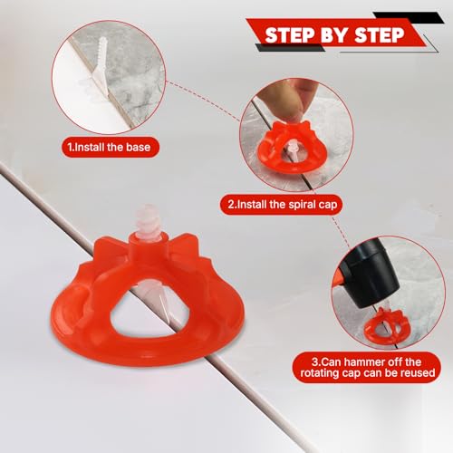 Tile Leveling System 1/8", 500 Pcs Tile Spacers and 200 Pcs Red Cap - size: 1/8 Inch 500Base+200Caps+Hammer
