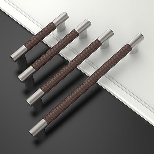 Brown & Nickel Knurled Cabinet Handles Kitchen Pulls 3.75 Inch 10 Pack - color: Brown and Nickel, size: 3.75" Hole Center
