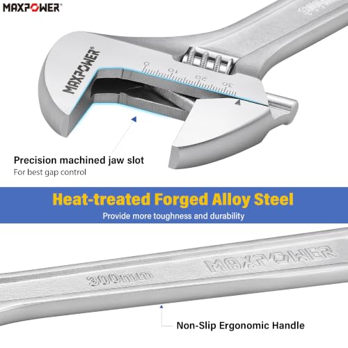 MAXPOWER 4-Pc Adjustable Wrench 6" 8" 10" 12", Smooth Parallel Jaw - size: 6" 8" 10" 12"
