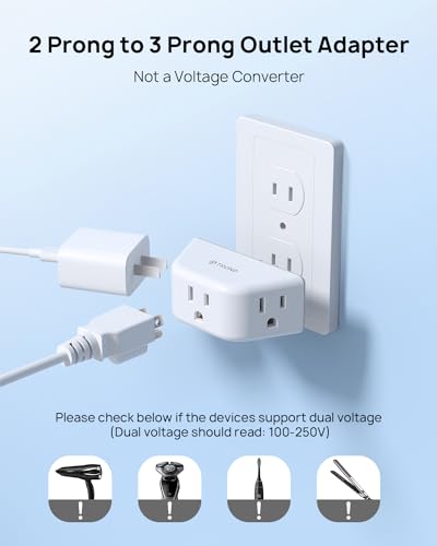 TROND 2 Prong to 3 Prong Outlet Adapter for Old House, 2 Pack - color: White, size: 3AC-2 Prong Plug, 2 Pack