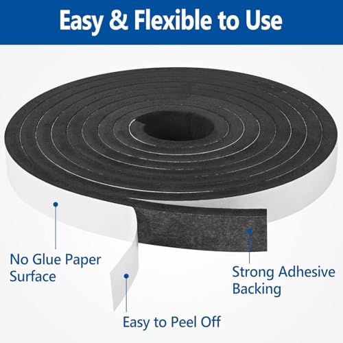 Kikerike Self Adhesive Foam Tape Weatherstrip 1/4In x 1/4In x 50Ft High Density Foam Insulation Strips Seal Weather Stripping with Strong Adhesive for Door and Window Sound Isolation Soundproofing - size: 1/4inx 1/4in x 50Ft