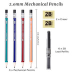 M&G Mechanical Pencil Set, 4 Pcs 2.0mm Mechanical Pencils with 6 Pcs 2B Extra Refill Leads, Automatic Pencil with Built-in Sharpener for Writing Art Drawing Sketching Construction Carpenter Drafting
