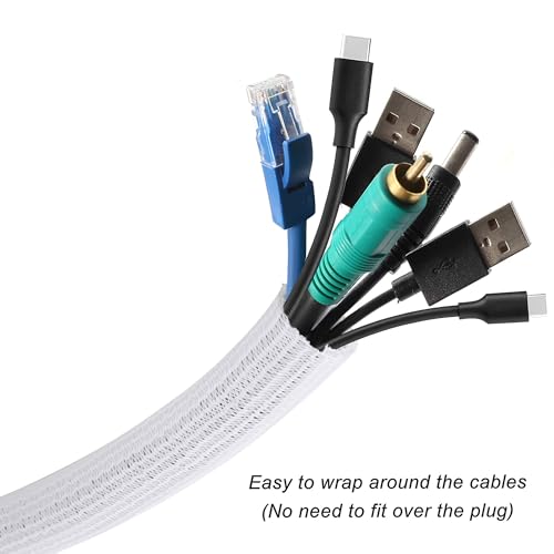 Cable Management Sleeve, Split Design, 10FT - 1 Inch, White - color: White, size: 1"-10ft