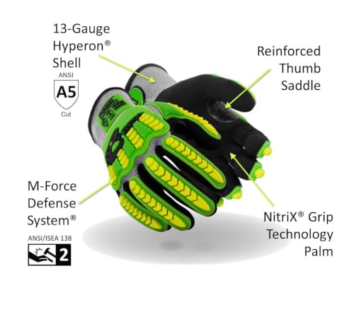 MAGID T-REX HPPE Construction Impact Gloves, ANSI Level A5, 6 Pair - size: 11/XXL, style: 6 Pair