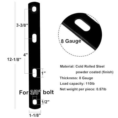6 PCS Flat Mending Plate, Metal Bar Bracket, 12" x 1-1/8", 8 Gauge - size: 12" x 1-1/8"