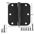 18 Pack Matte Black Door Hinges 3.5" Rounded 5/8" Radius No-Squeak - color: Matte Black No Squeak, size: 18 Pack