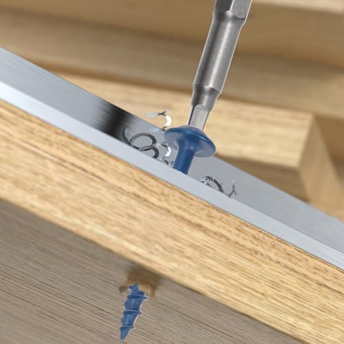 Glarks 100pcs #8 x 1-1/4’’ Pocket Hole Screws with Square Drill Bit Kit, Blue Coated Square Drive Wood Screws, Washer Head Coarse Thread Screw for Woodworking, Furniture - size: 100pcs 8x1-1/4