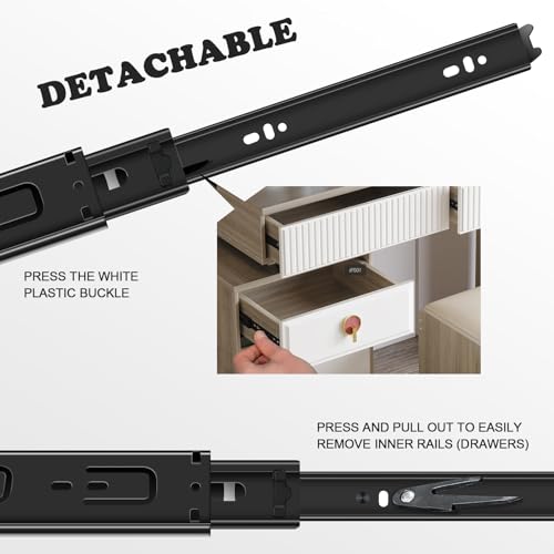 18 inch Drawer Slides 6 Pairs (12pcs) Full Extension Ball Bearing Drawer Rails Side Mount 3 fold Metal Dresser Runners for File Cabinet Trash Can Kitchen Wardrobe Glides 18" Black 100 LB Capacity - size: 18inch(450mm)