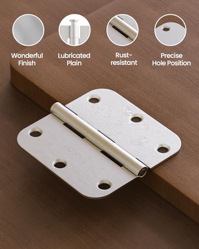Door Hinges Brushed Nickel 12 Pack 3.5 Inch Rounded 5/8" Radius - color: Brushed Nickel, size: 12 Pack