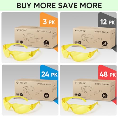 TICONN Clear Safety Glasses for Men & Women, ANSI Z87.1 Safety Goggles - style: 120 Pairs Yellow
