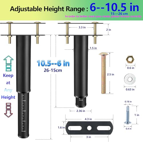 6-10.5in Bed Support Legs for Bed Frame Support,Slat Support 2PC - size: 2pcs (6-10.5 in Adjustable)