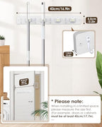 AceMining White Broom Holder Wall Mount, 4 Holders 4 Hooks Mop Holder - color: White, size: 1 Pack