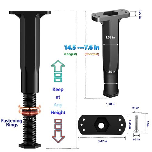 7.6-14.5in Bed Support Legs for Bed Frame Support,Slat Support 4PC - size: 4pcs (7.6-14.5 in Adjustable)