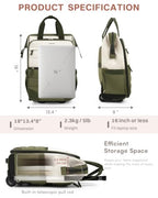 Rolling Puffer Backpack for Women, Travel Backpack with Wheels, 16 Inch Wheeled Laptop Backpack, Dual-Opening Design Overnight College Underseat Carry on Luggage, Roller Business Work Bag, Green - color: Green