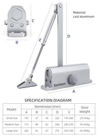 Commercial Grade Hydraulic Door Closer Large Size, Heavy Duty No Slam with Hold Open, Silver - size: Large, style: Silver