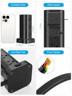 Power Strip Tower with Wireless Charger,Surge Protector with 12 Outlets - color: Black, size: 15FT with Wireless Charging
