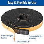 Kikerike Self Adhesive Foam Tape Weatherstrip 1In x 1/2In x 20Ft High Density Foam Insulation Strips Seal Weather Stripping with Strong Adhesive for Door and Window Sound Isolation Soundproofing - size: 1in x 1/2in x 20Ft