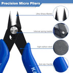 KAIHAOWIN Micro Wire Cutters with Spring, 2 Pack, 5 inch Precision Mini Flush Cutters Bulk, Nippers, Flush Cutting Pliers, Wire Snips, Small Side Cutters for Electronics Crafts Jewelry-Blue - size: 2 Pack