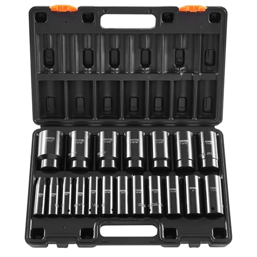 VEVOR Impact Socket Set, 1/2" 19 Piece Impact Sockets, Deep Socket, 6-Point Sockets, 1/2 Inches Drive Socket Set Impact 3/8 inch - 1-1/2 inch, Cr-V Rugged Construction, with a Storage Cage - size: 1/2" 19 PCS