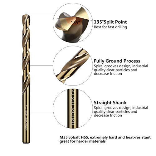 5/32 Inch Cobalt Drill Bits 10Pcs - HPHOPE M35 HSS Metal Twist Drill Bits Set, Jobber Drill Bits Length and Straight Shank, Suitable for Drilling in Hard Metal, Stainless Steel, Cast Iron - size: 5/32-inch, 10Pcs