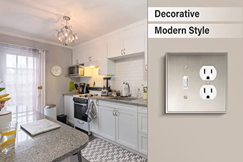 Henne Bery Soft Modern Decorative Wall Plate Switch Plate Outlet Cover (Toggle/Duplex, Satin Nickel) - style: Toggle/Duplex