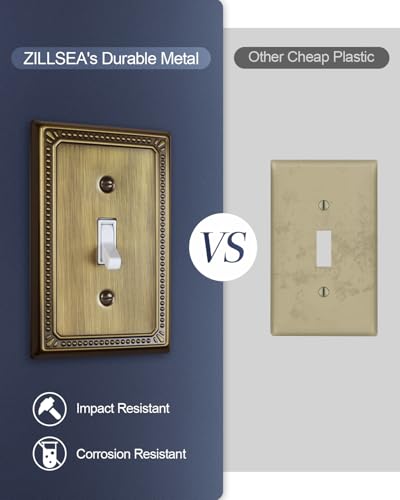 Switch Plates Outlet Covers, 4-Pack Antique Brass Metal Wall Plates - color: Antique Brass, size: 1 Toggle 4PK