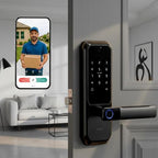 UMIKSMART WiFi Smart Door Lock with Camera, Fingerprint Keypad, App Control - color: Black