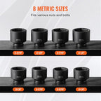 VEVOR Axle Nut Impact Socket Set - 3/4" Drive 6-Point 8-Piece SAE Spindle Nut Socket CR-MO Heat Treated Large Socket Set with Storage Case for Auto Repair, Removing or Installing Axle Nuts - size: 3/4" 8 PCS CR-MO