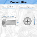 100Pcs #6-32x1/4 Machine Small Screws Pan Phillips Cross for Belt Repairs - size: #6-32x6.35mm