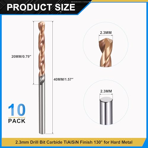 PATIKIL 2.3mm Drill Bit Carbide for Stainless Steel Hard Metal 130° 10 Pack - size: 2.3mm